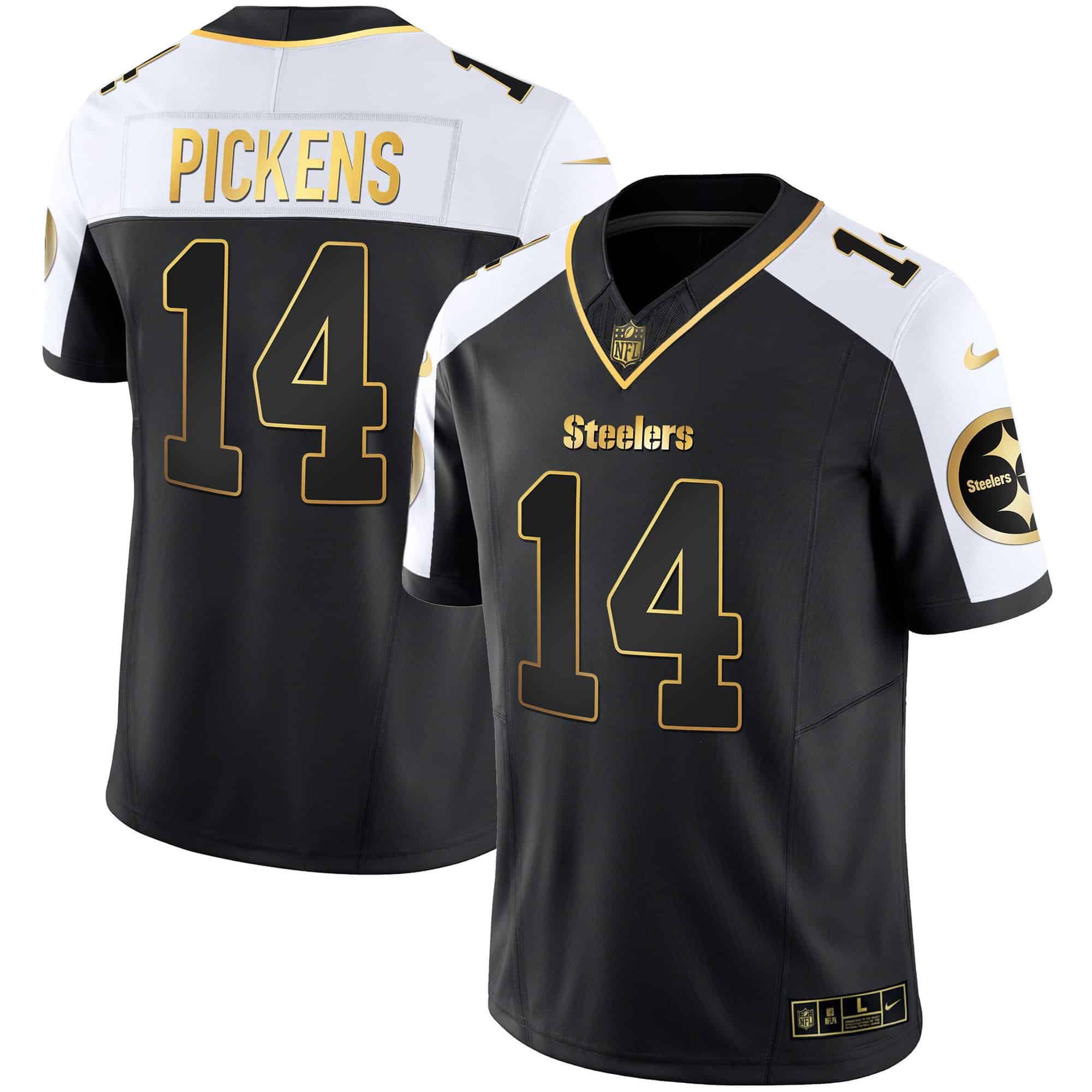 Men Pittsburgh Steelers #14 Pickens Black Gold 2024 Nike Vapor Limited NFL Jersey